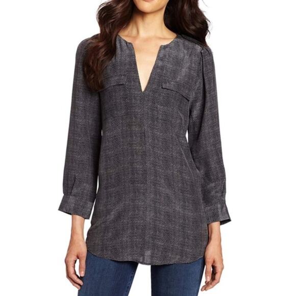 Joie 100% Silk Marlo Gray Printed Popover Blouse Size Woman's XS - Picture 1 of 8